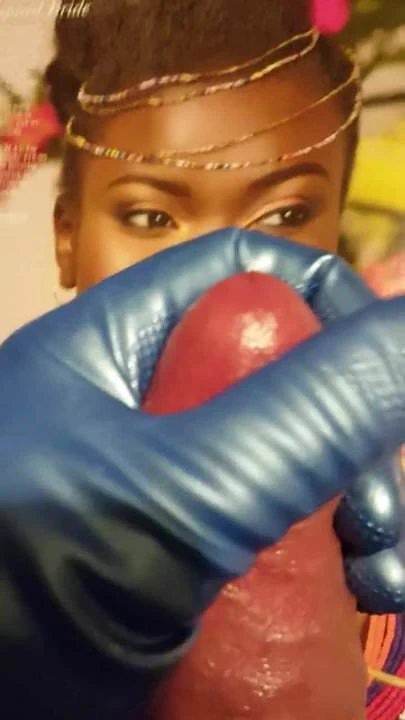 Handjob blue rubber gloves
