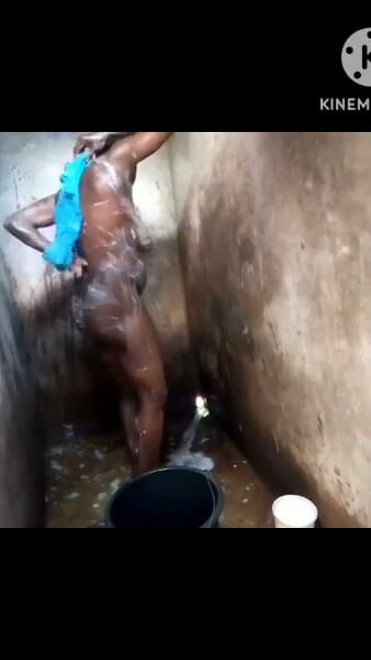 African high school girl washes her hairy vagina in the shower after fucking with her teacher | Clip 1