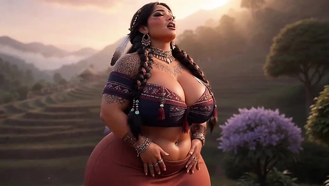 Curvy Indigenous Tribal BBW Strips & Shows Massive Tits in Sunset Village