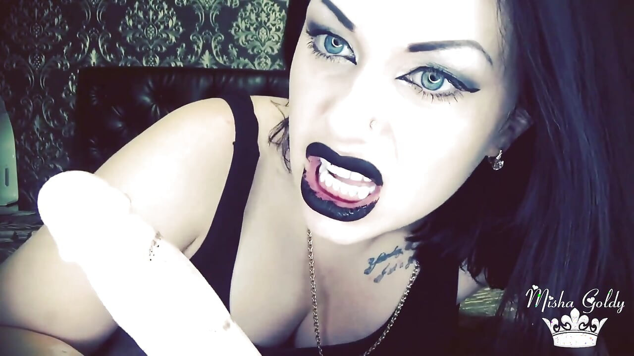 Hungry vampirella biting hard your cock with strong perfect teeth! On Russian language!
