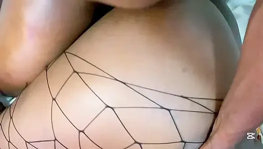 Fishnets Lingerie Turns Him Horny to Fuck Her Wet Pussy