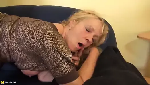 Busty granny takes young fat cock