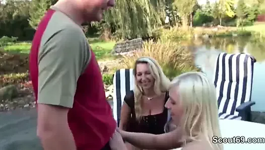 German step mom and daughter seduce stranger to fuck outdoor