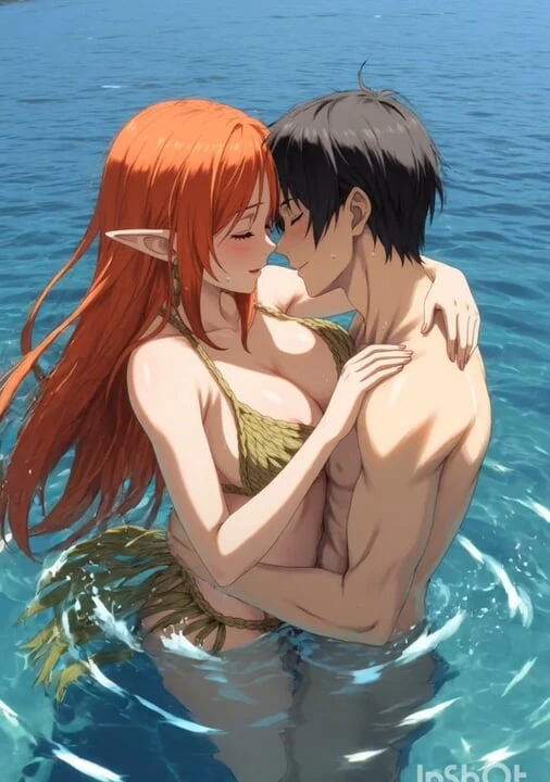 Redhead anime hentai girl fucks in the water