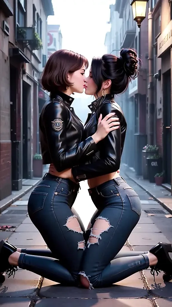 Lesbian Kisses: Neon Streets to Misty Forest Passion