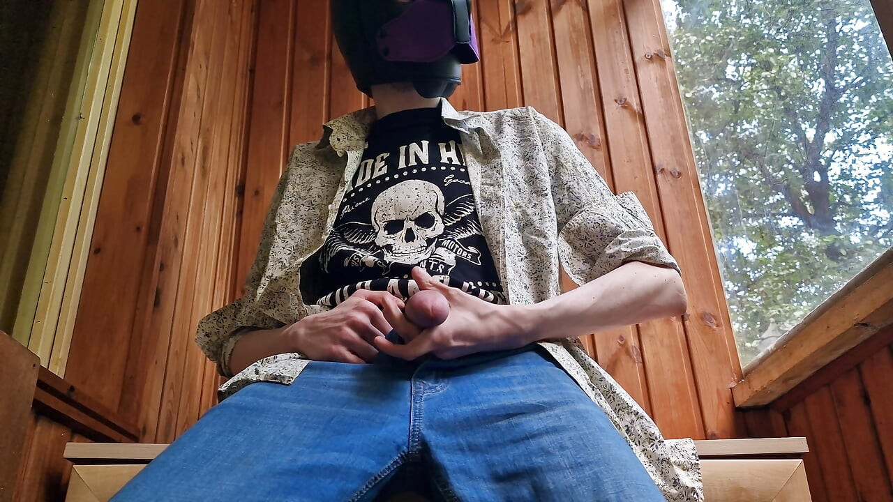 Russian man solo masturbation in a country house