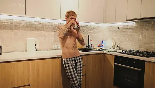 I Caught My Roommate Fingering His Ass in the Kitchen Then I Licked His Ass and Fucked Him