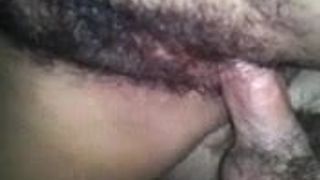 sticking and cumming on a hairy fat pussy