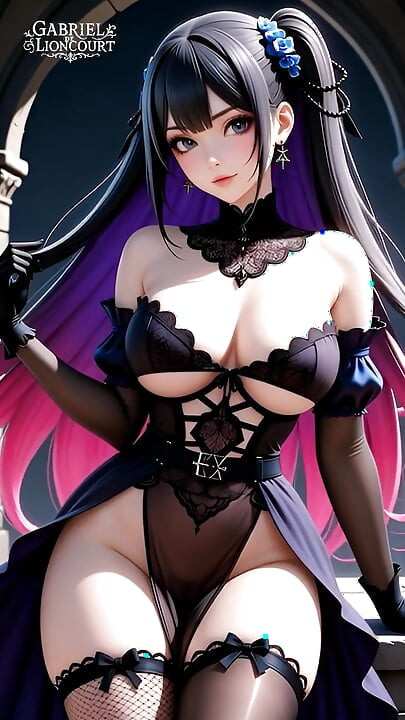Hentai gotyckie dziewczyny z farbowanymi włosami pokazując swoje duże cycki 2