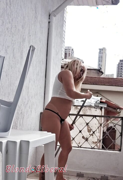 Me and Dai Belan, Almost Naked, Washing the Balcony of the Apartment and Neighbors Watching Us