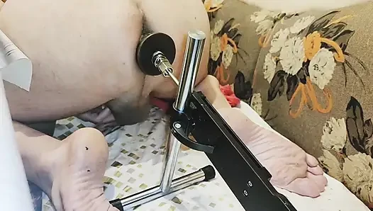 Anal orgasm with bbc dildo and fuck doggy style fuckmachine