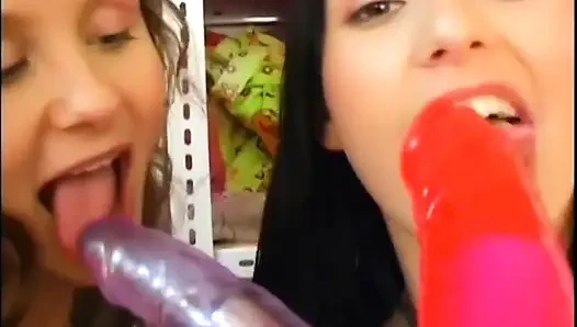 Two Amazing Lesbian Teens with Big Tits Lick and Masturbate Their Pussy with a Dildo