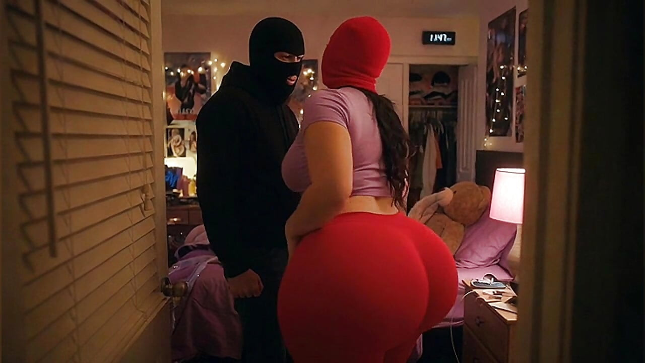 Big Ass Girl in Tight Red Leggings Gets Pressed Hard from Behind