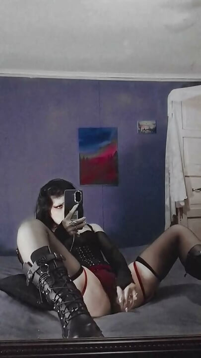 Goth Latina, dildo, boots and uncensored  masturbation