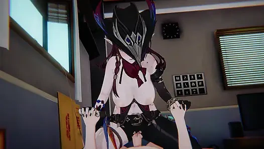 =Genshin etkisi= Chasca'nın "fallen peacemaker": bağlı gökyüzü binicisi ve bakış açısı sandviç dp (4k)