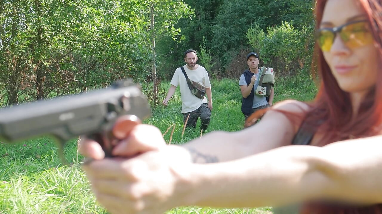 Hot MILF Shooter Fucked by Two Foresters