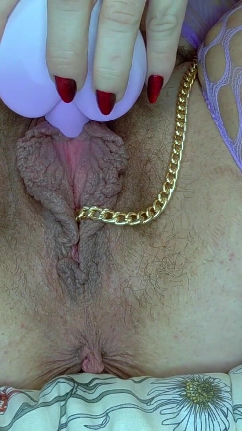 Silicone Egg On Gold Chain Deep In My Hairy Pussy - Pulling Gold Chain + Clit Sucker Orgasm | Clip 2
