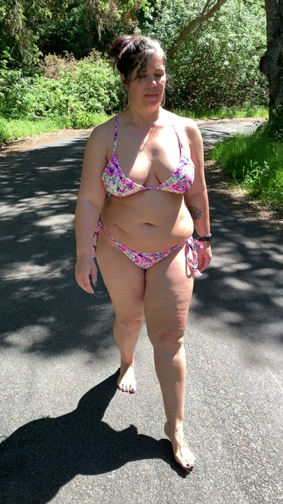 Hot Mom Maxine stripping outside on street in the woods. Very sexy!
