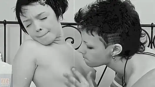 Horny Lesbian Teens Olivia and Rina with Small Tits Playing in Bedroom