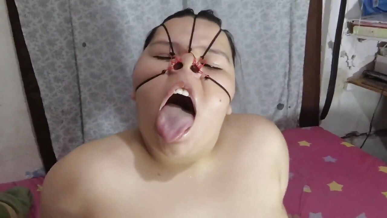 Perfect Sloppy Face Fuck with Nose Hooks and Cum on Her Throat