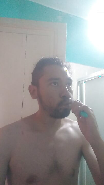 Washing my face with my bare torso
