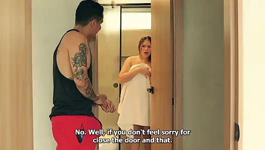 My stepbrother looks at me in the bathroom and starts masturbating while no one is home