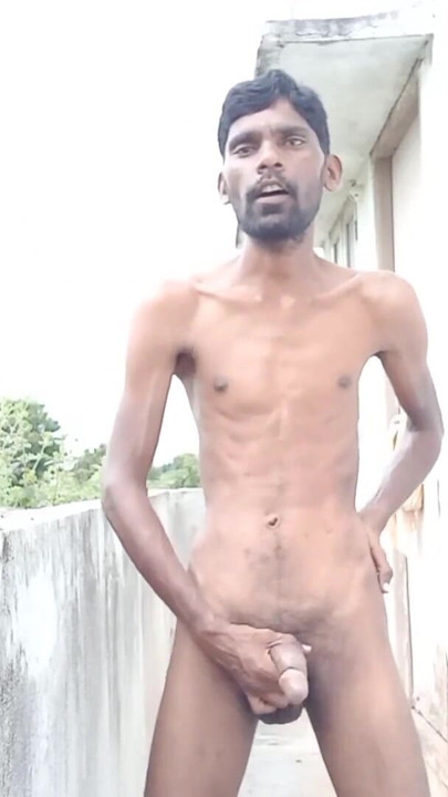 Rajesh masturbating outdoors, spitting on dick, moaning, showing ass, butt, spanking and cumming | Clip 1
