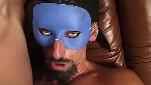 Masked MILF Sucks and Fucks Huge Cock on Couch