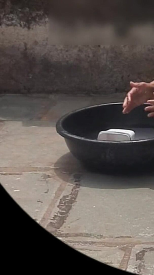 In the open bathroom, the stepsister opened all the clothes and started bathing in tights, was a very beautiful, my bath was watching | Clip 1