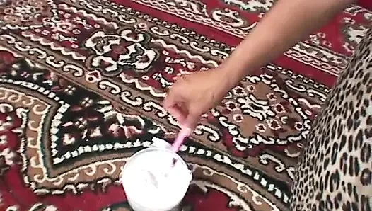 Latin whore with hairy cunt shaves then fucked with a cock indoors