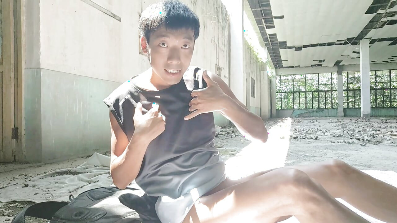 Cute Asian boy masturbates, moaning, ejaculating, and consuming fluids in a dreamlike light and shadow environment