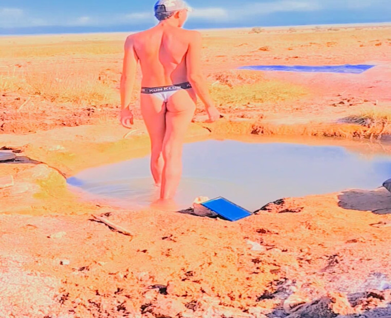 Femboy in public hot springs