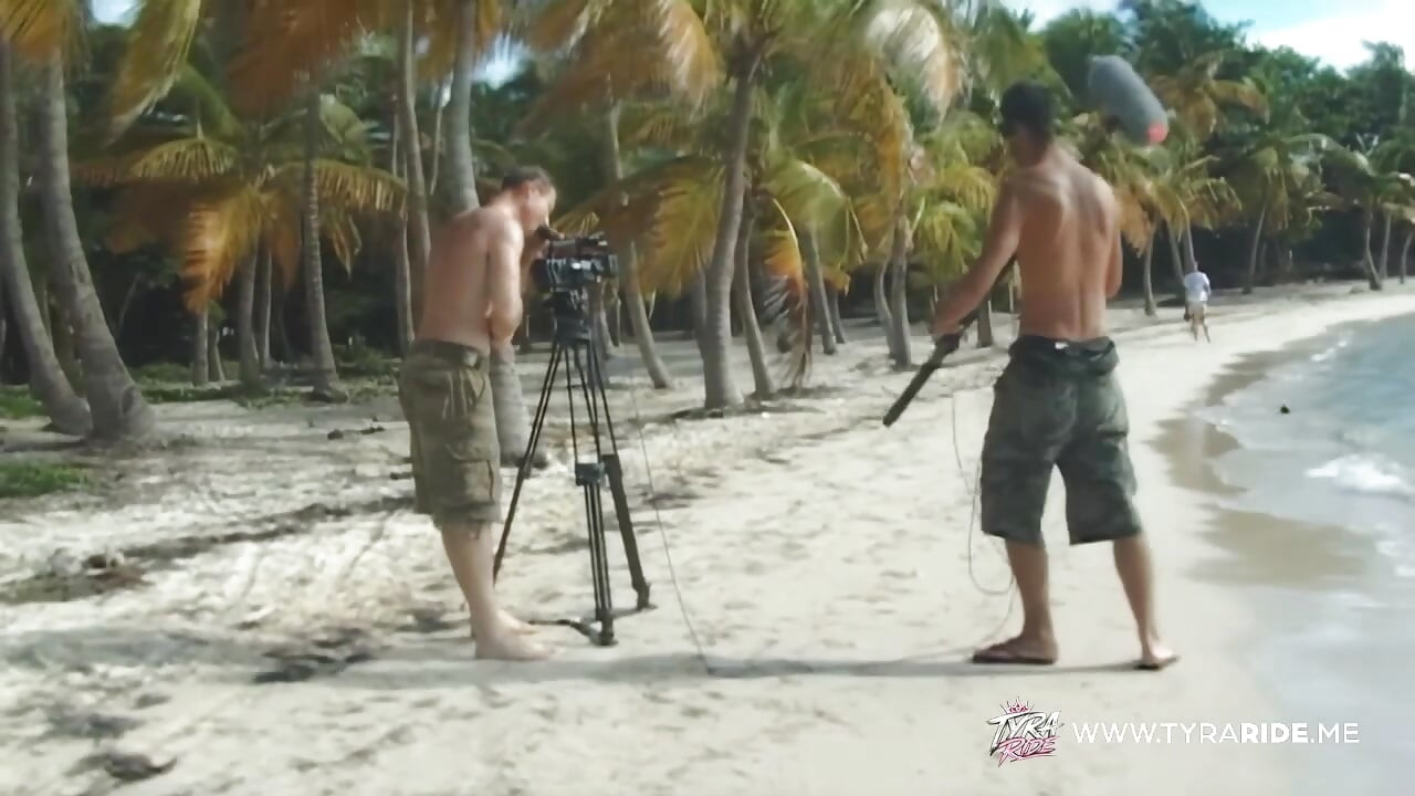 Blonde in Car During Nude Beach Film Shoot with Crew