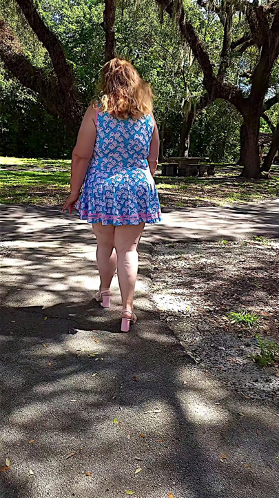 Jamdown26_da0603 - Hot Sexy BBW Walking Outdoors in the Park Wearing Mini Dress and Heels