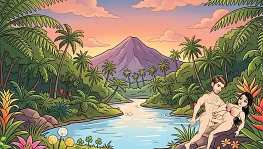 Man fucks woman with big cock in the forest, woman is very happy.