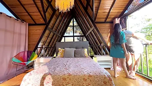 In the cabin, fucking outdoors