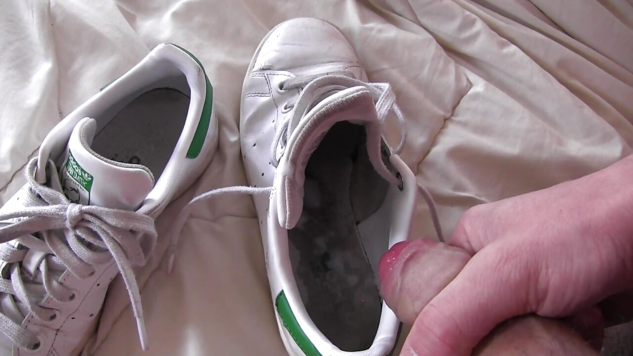 Piss and cum 3 times in same day in girlfiriend sneakers Adidas Superstar
