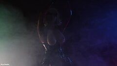 Sexuelles Pinup-Fetisch-Model neckt langsam in öligem, glänzendem Sexkostüm - Halloween-Video (Arya Grander)