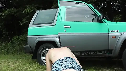 Hot Brunette Sucks BBC Outdoors and Blonde Gives Car Blowjob
