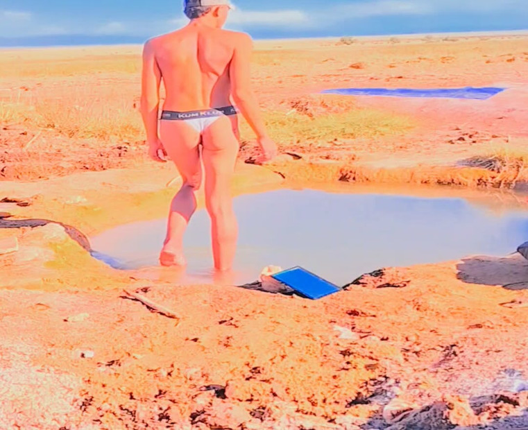 Femboy in public hot springs