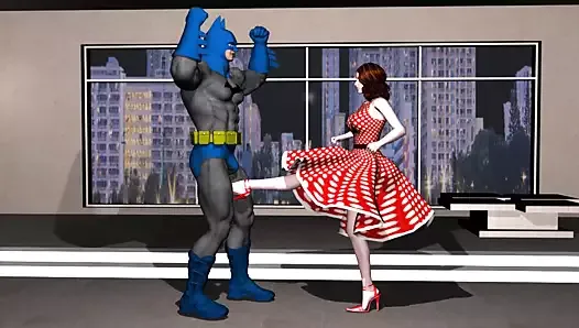 Rita Farr kicks Batman in the balls