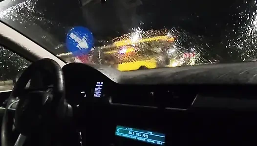 Almost caught! He jerks off in traffic in front of me, I love watching. Big cumshot!  Part 2