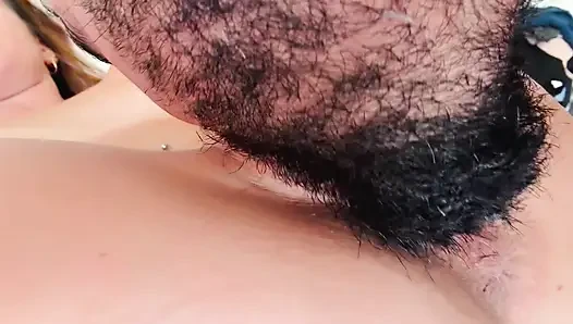 Bearded Guy Devours Wet Pussy in Extreme Close-Up – Intense Cunnilingus & Fingering Until She Cums Hard
