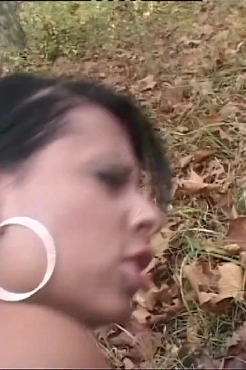 Young Black Woman with Nice Tits Fucked in the Woods by a Big Cock and Cumshot in Mouth
