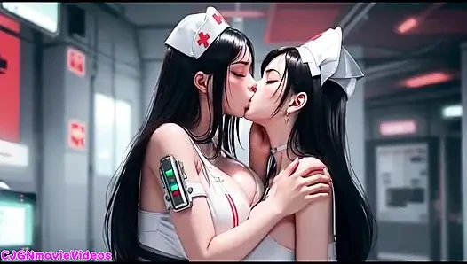 Демон-королева просит поцелуев двух девушек (Ai анимация)