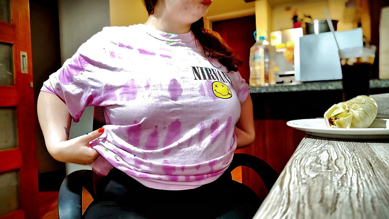 Nicole's Stuffed Belly Tease After Big Burrito Stuffing Session