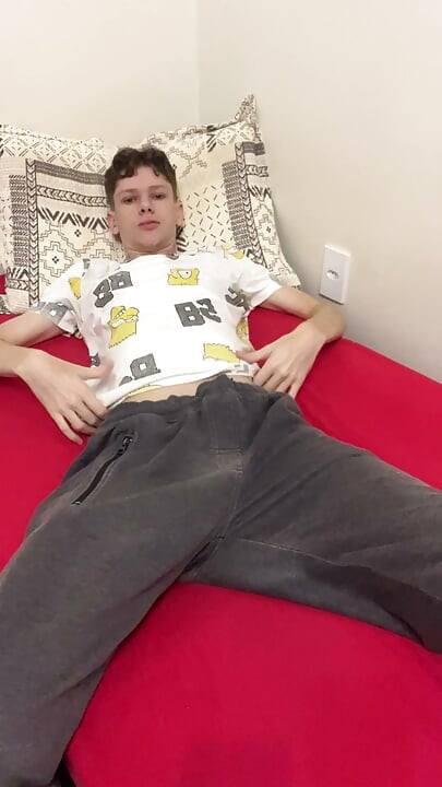 Skinny twink with big dick masturbating till cum