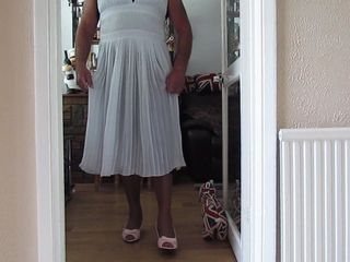 Wanking in my pleated dress and nylon slip