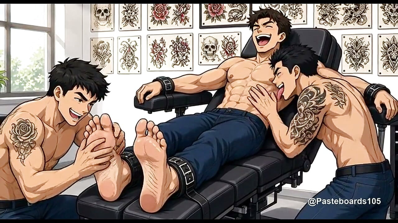 The Tattoo Chair Dare - Strapped In, A Tongue On His Ribs And Fingers On His Bare Soles (2D Anime)