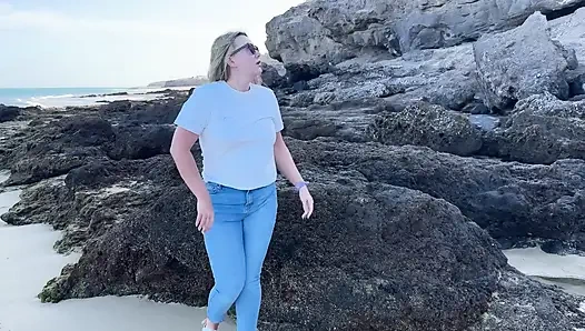 Peeing in Tight Jeans on the Beach